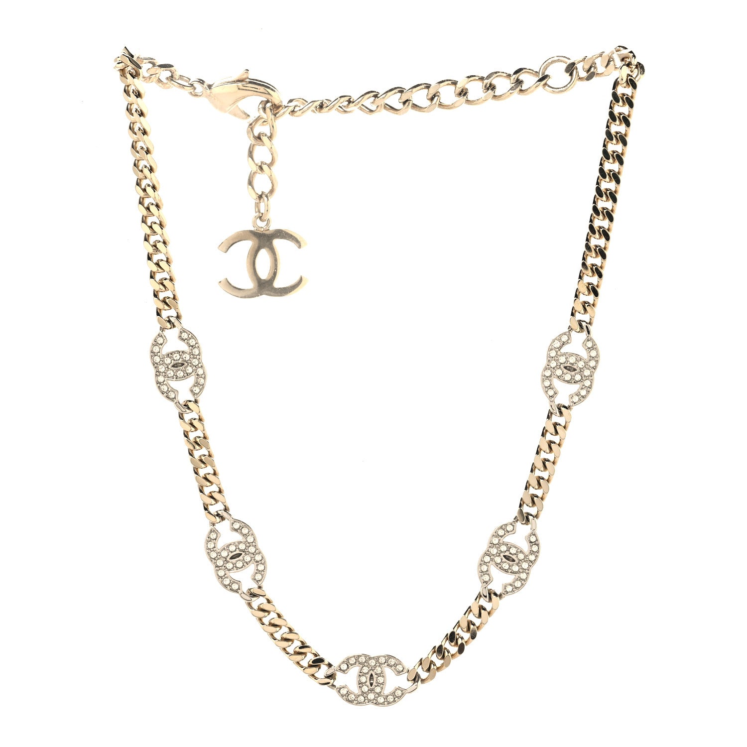 Chanel Crystal Chain CC Link Choker Gold Silver 3 of 5