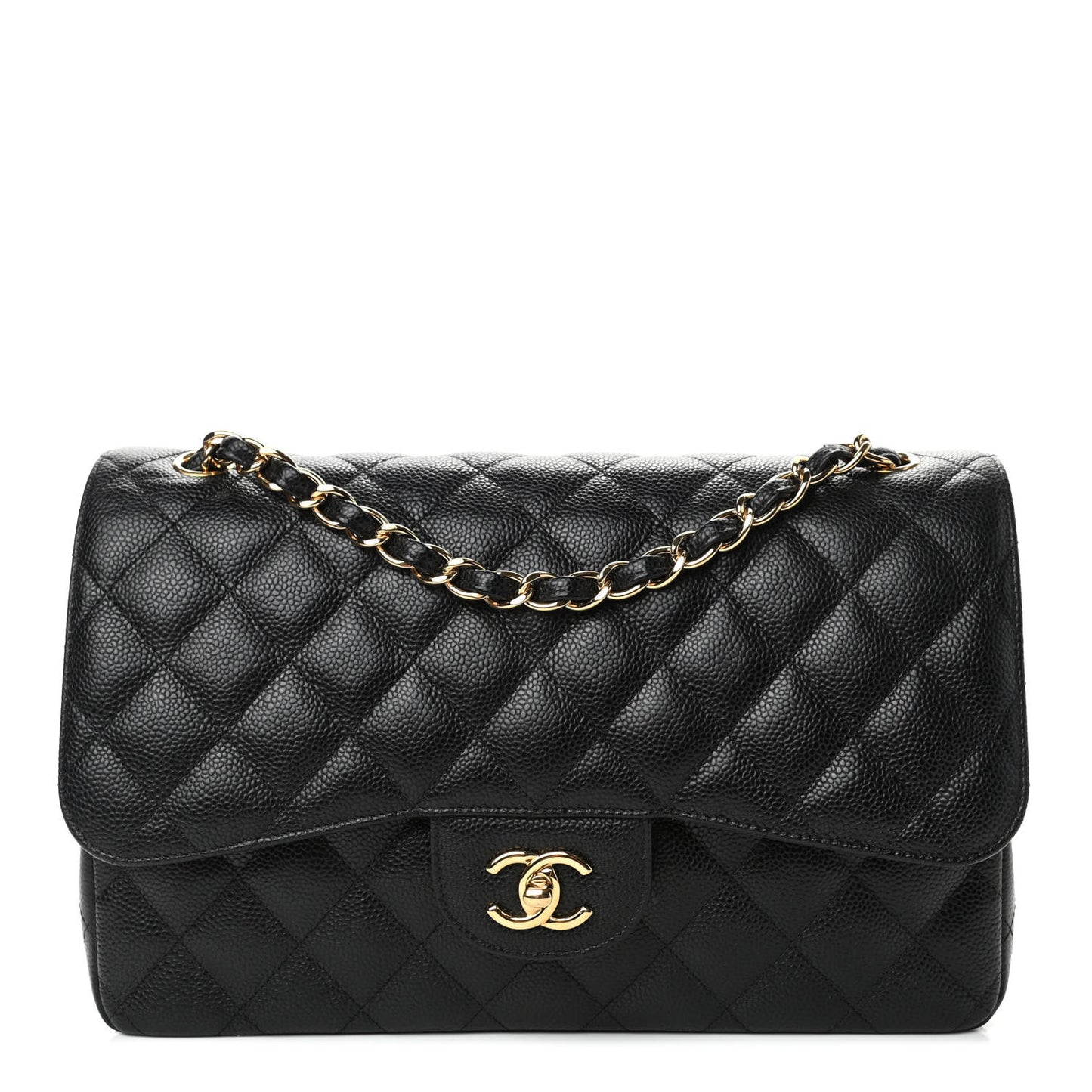 Caviar Quilted Jumbo Double Flap Black