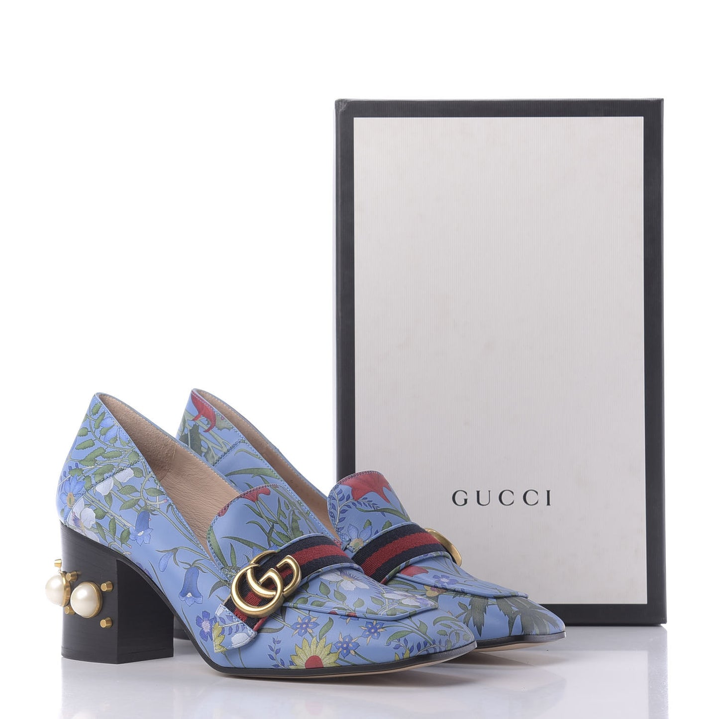 Apollo Calfskin Web Pearl New Flora Peyton 75mm Loafer Pumps 40.5 Azure