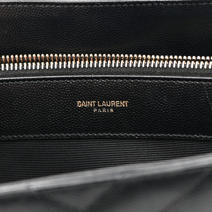 Saint Laurent Grain De Poudre Matelasse Chevron Monogram Shopping Bag Black 8 of 13