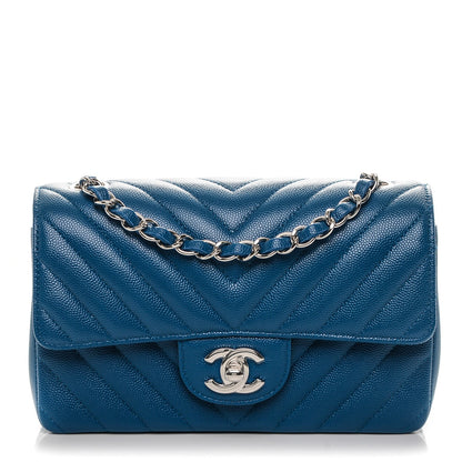 Chanel Caviar Chevron Quilted Mini Rectangular Flap Blue 1 of 7