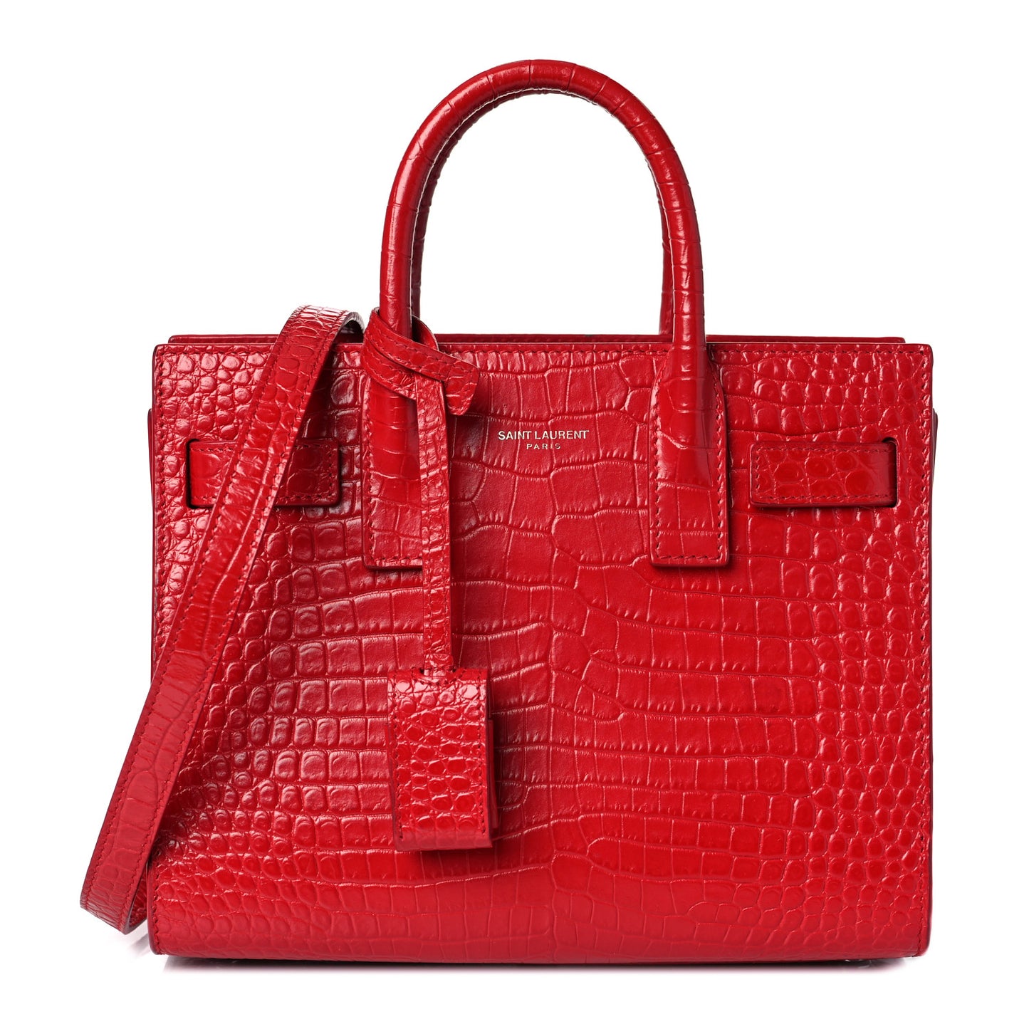 Calfskin Crocodile Embossed Nano Sac De Jour Red