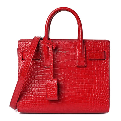 Saint Laurent Calfskin Crocodile Embossed Nano Sac De Jour Red 1 of 8