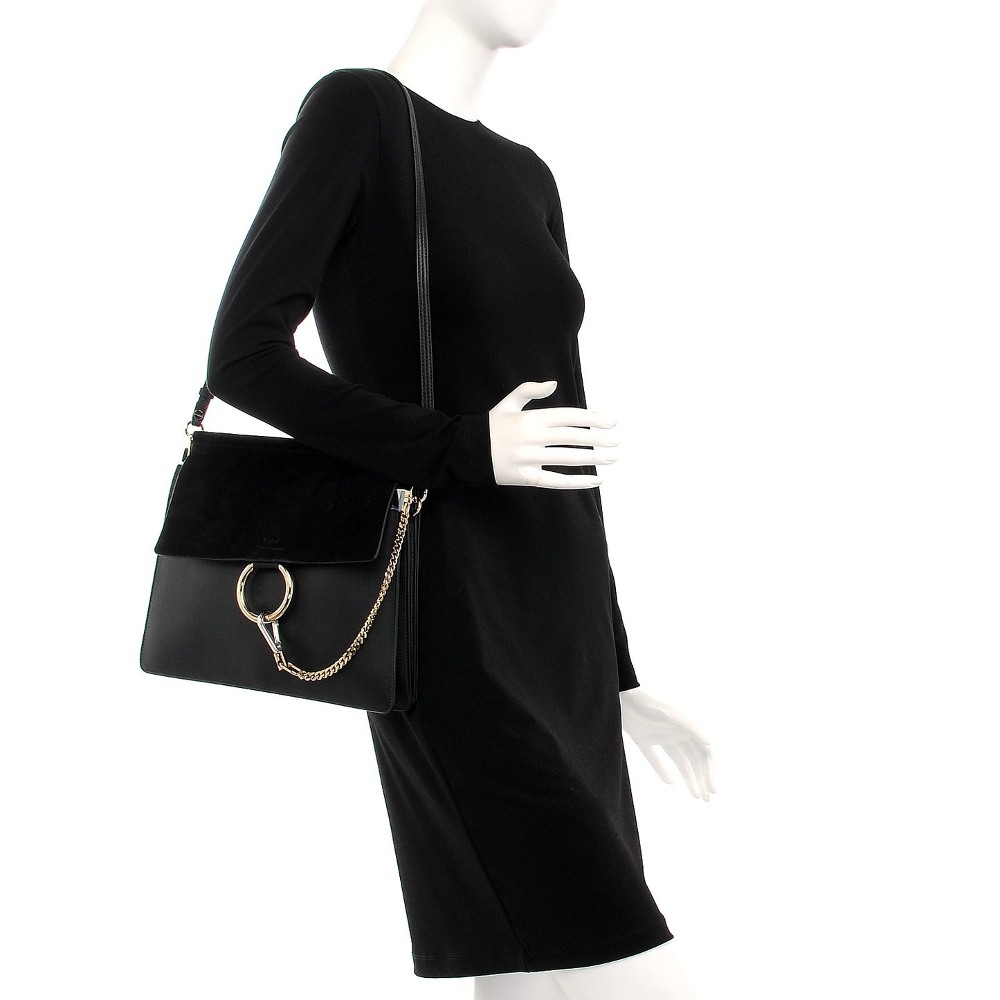Suede Calfskin Medium Faye Shoulder Bag Black