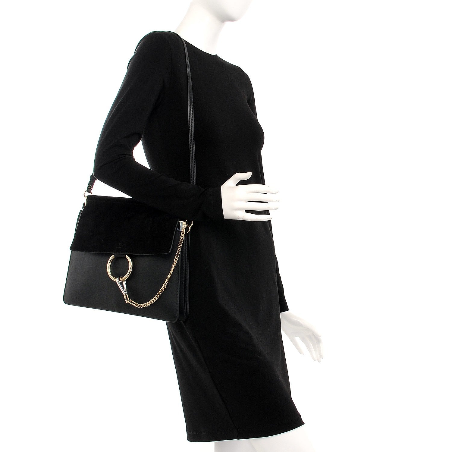 Chloe Suede Calfskin Medium Faye Shoulder Bag Black 2 of 8