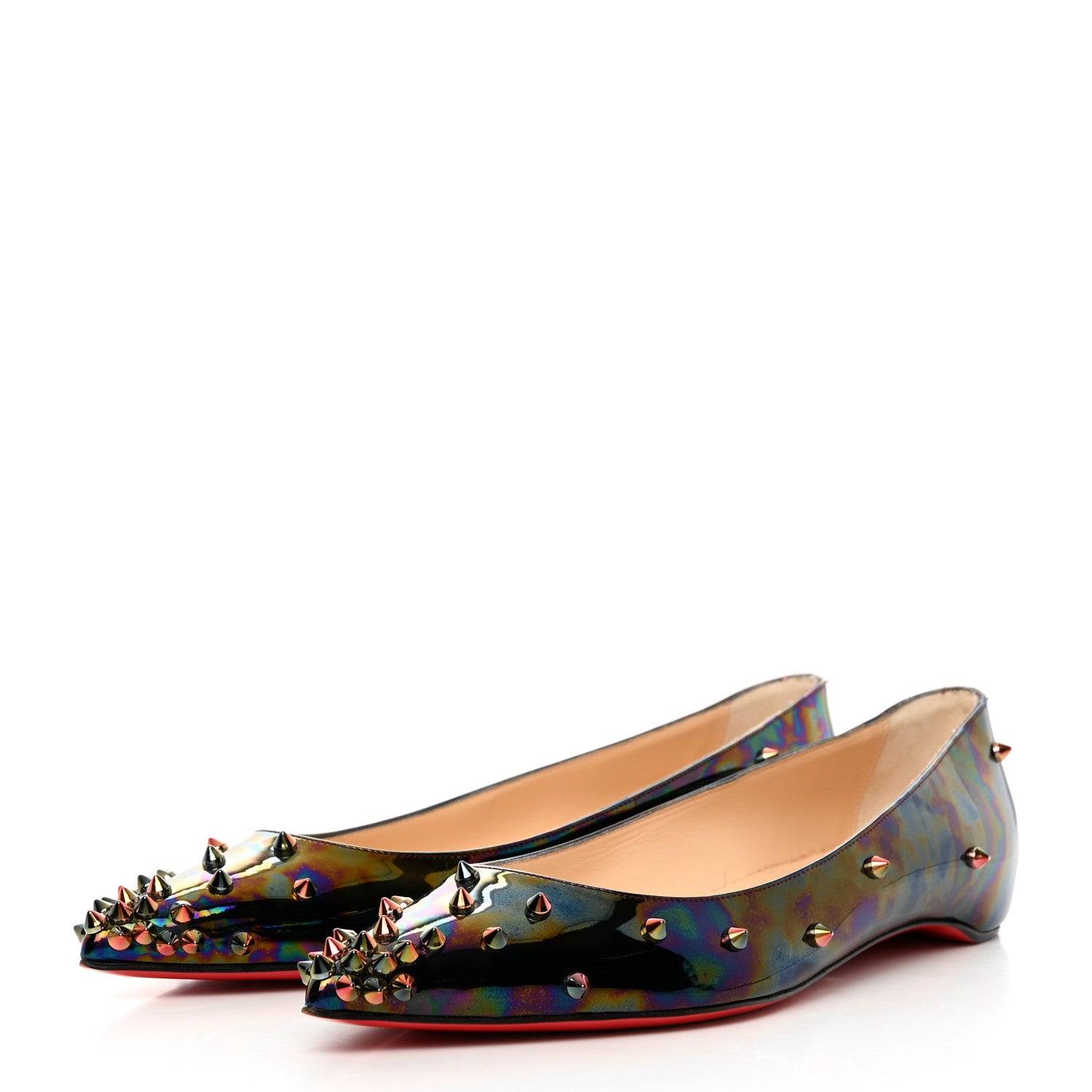 Christian Louboutin Patent Degraspike Flats 38.5 Iridescent Black 3 of 8