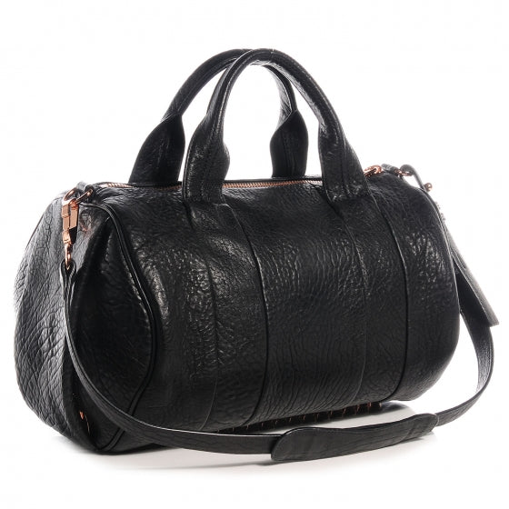 Pebbled Lambskin Rocco Black with Rose Gold Hardware