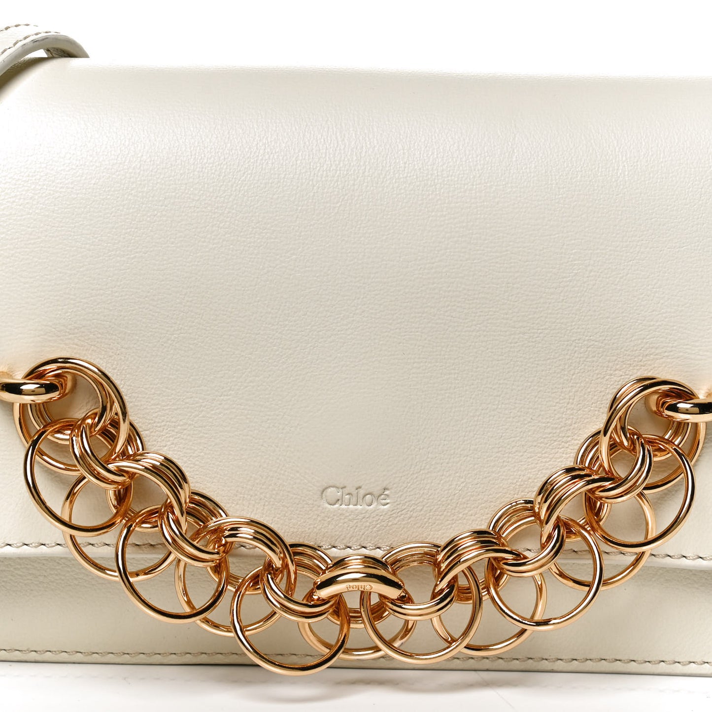 Calfskin Drew Bijou Clutch Natural White