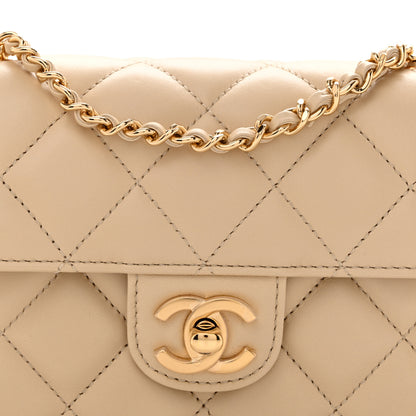 Chanel Lambskin Quilted Small East West Flap Beige 14 of 19