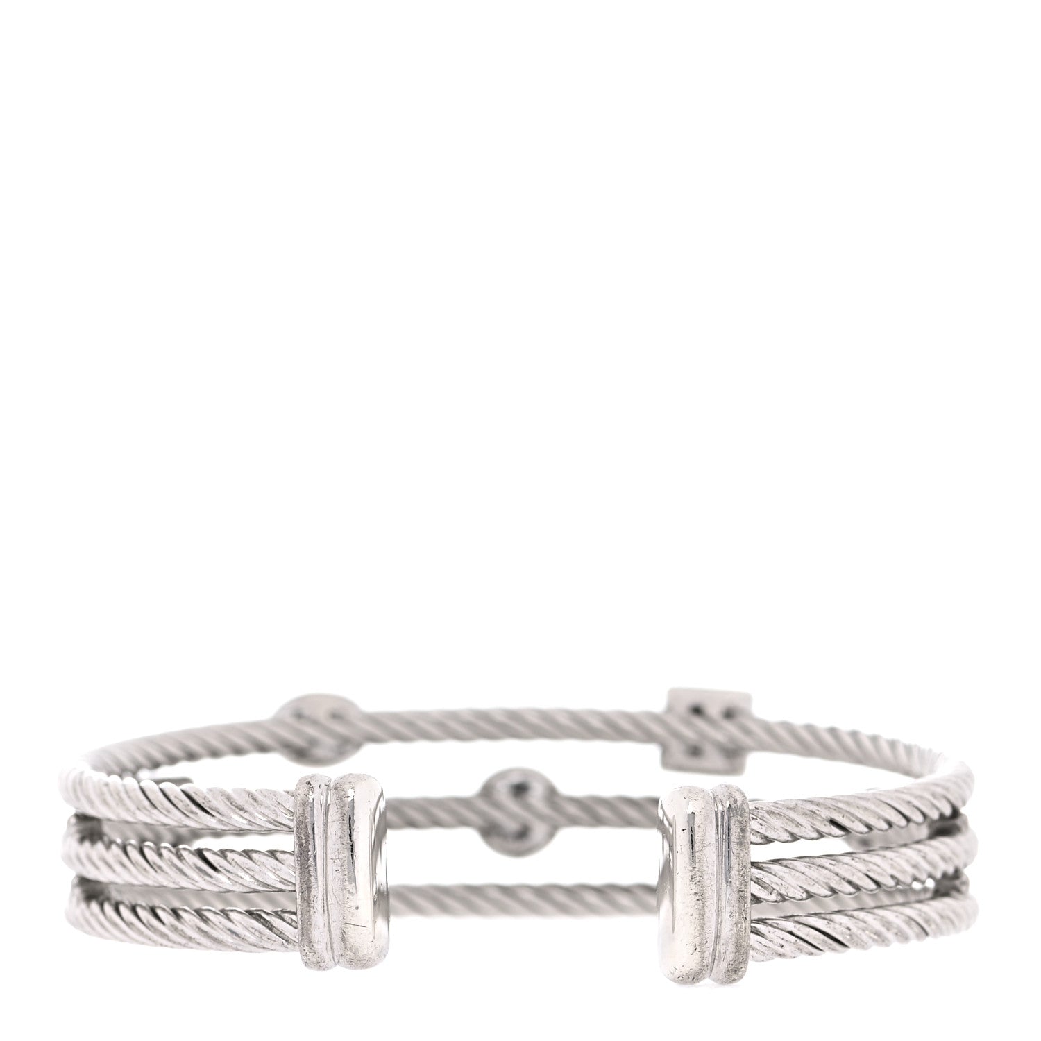 David Yurman Sterling Silver Diamond Three Row Confetti Cuff Bracelet 3 of 5