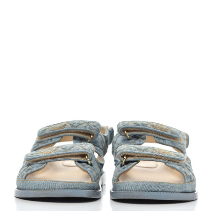 Chanel Denim Quilted Dad Sandals 38 Blue 2 of 13