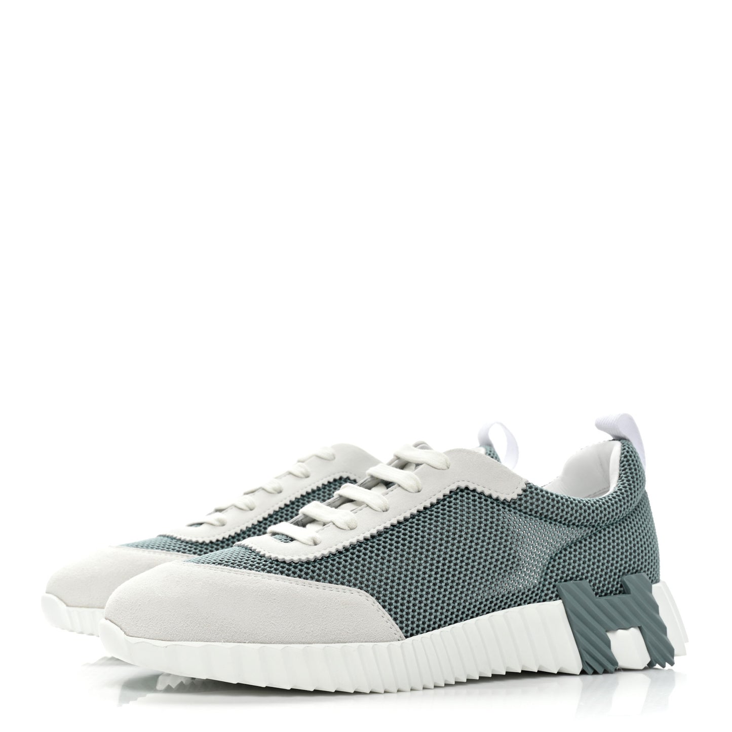 Air Mesh Suede Goatskin Bouncing Sneakers 40 Vert D'eau White