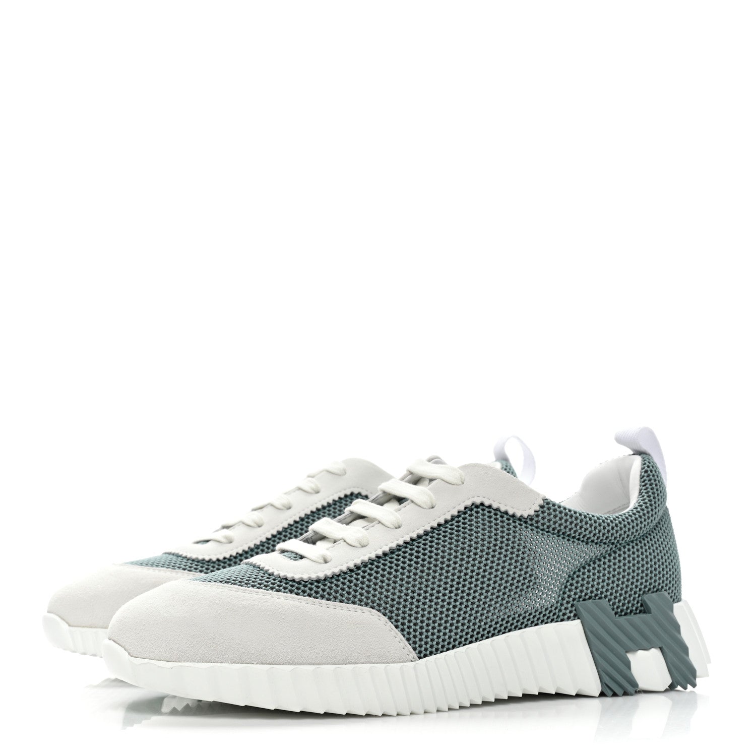 Hermes Air Mesh Suede Goatskin Bouncing Sneakers 40 Vert D'eau White 3 of 8