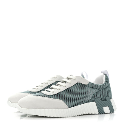 Hermes Air Mesh Suede Goatskin Bouncing Sneakers 40 Vert D'eau White 3 of 8