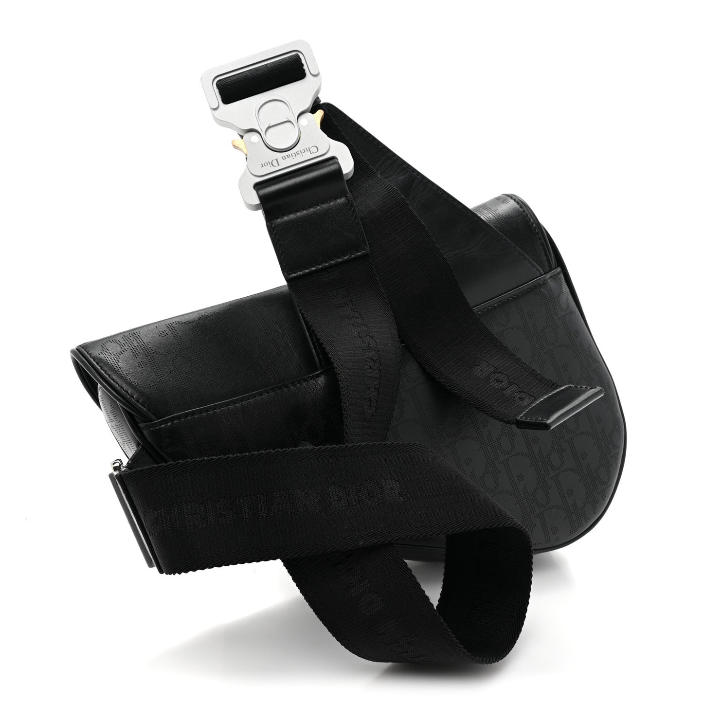 Calfskin Perforated Oblique Galaxy Mens Saddle Bag Black