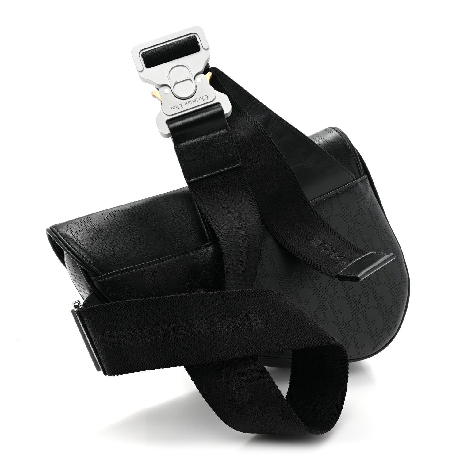 Christian Dior Calfskin Perforated Oblique Galaxy Mens Saddle Bag Black 3 of 9