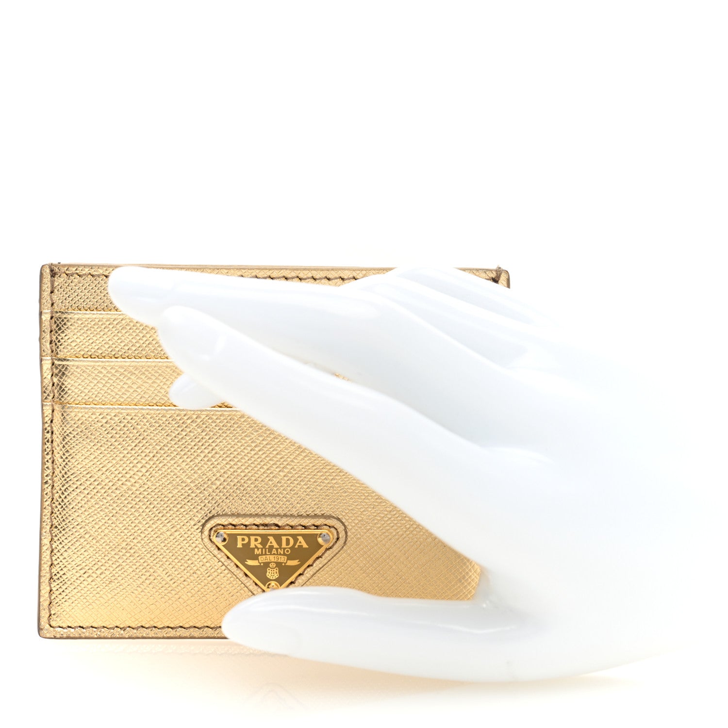 Prada Metallic Saffiano Triangle Card Holder Platino 2 of 8