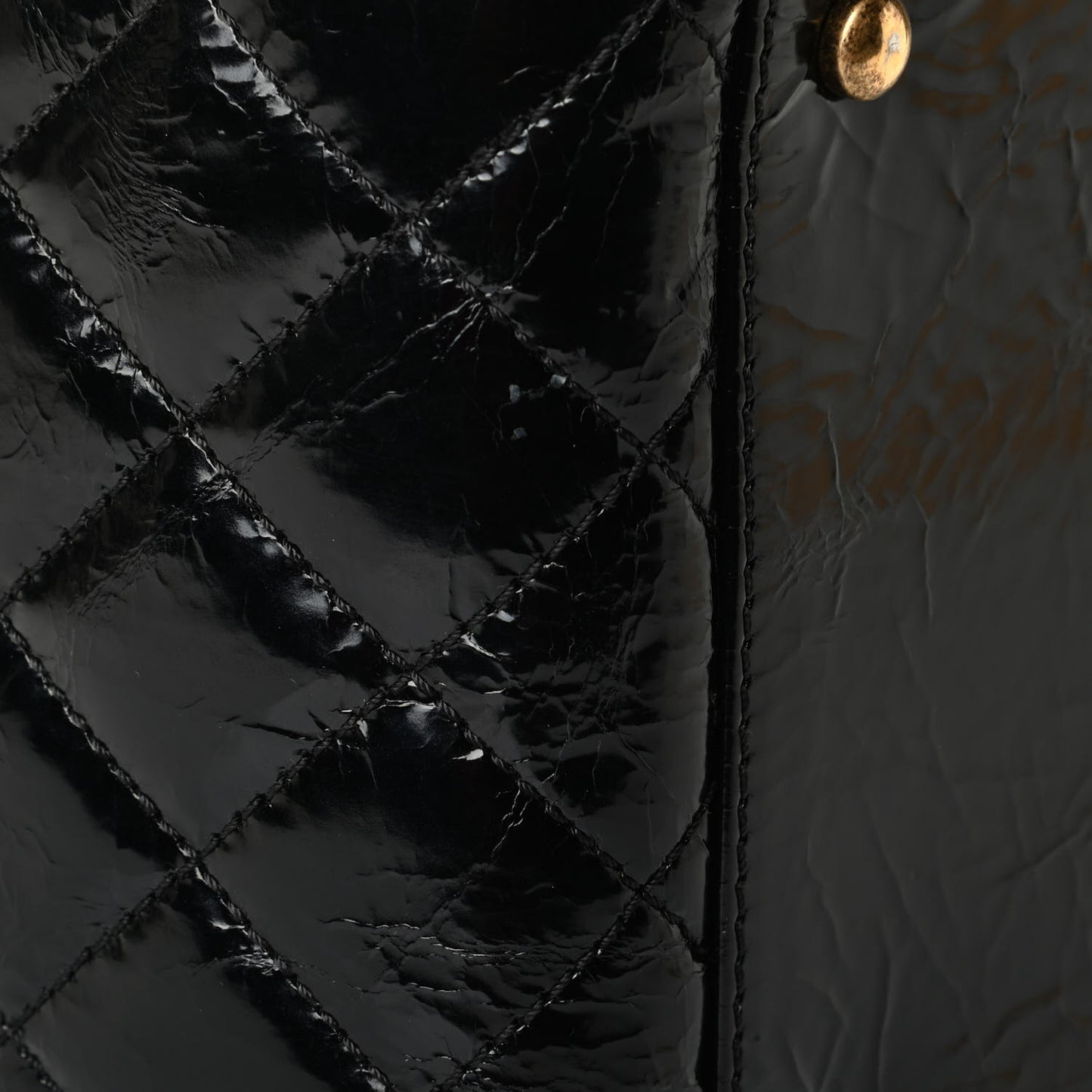 Glazed Calfskin Quilted Cosmetic Top Handle Case Black