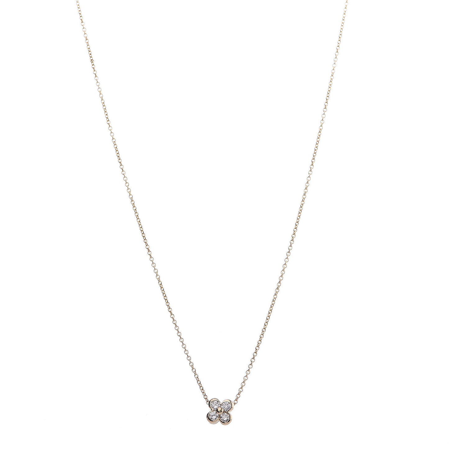 18K Yellow Gold Diamond Flower Pendant Necklace