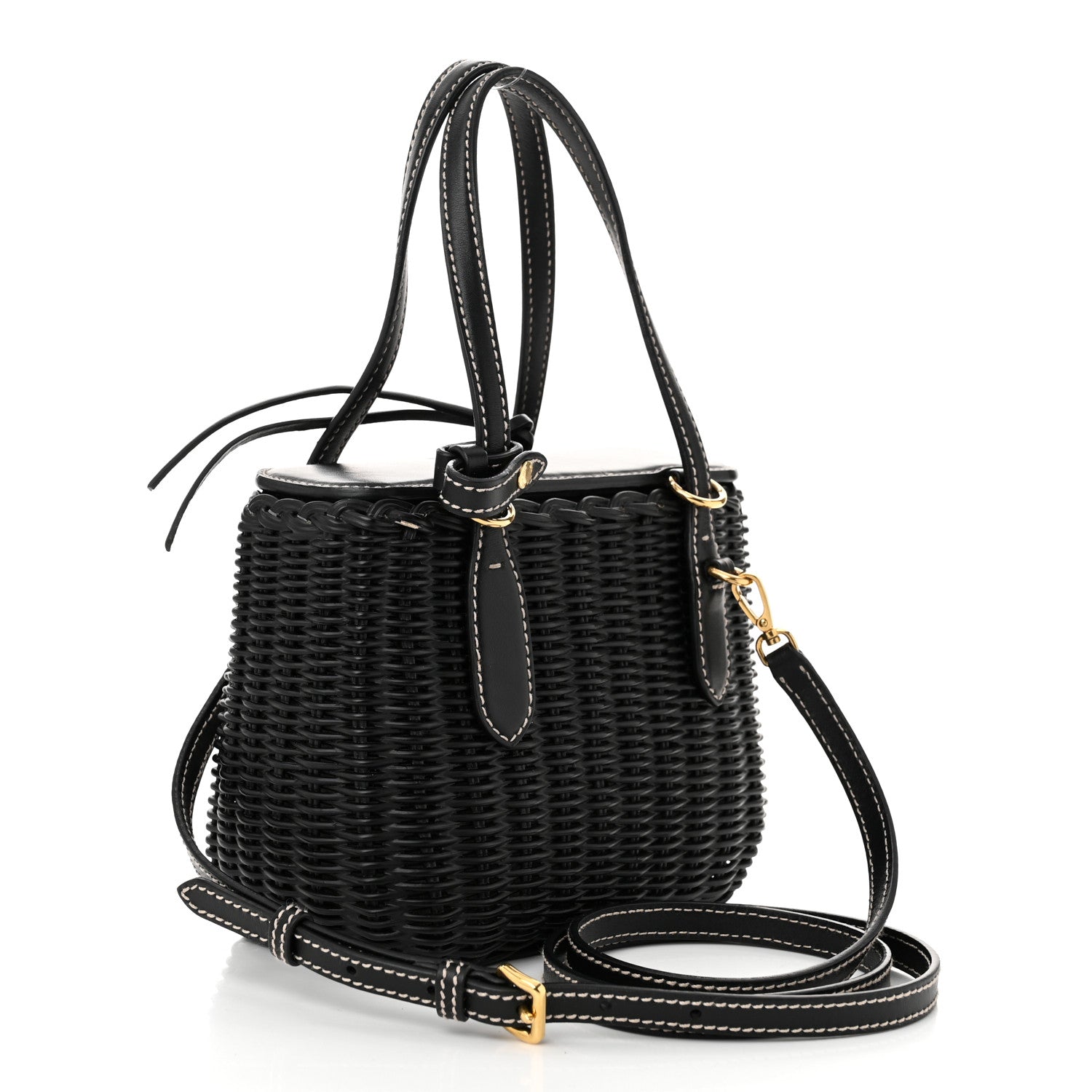 Miu Miu City Calfskin Wicker Midollino Crossbody Bag Black 3 of 7