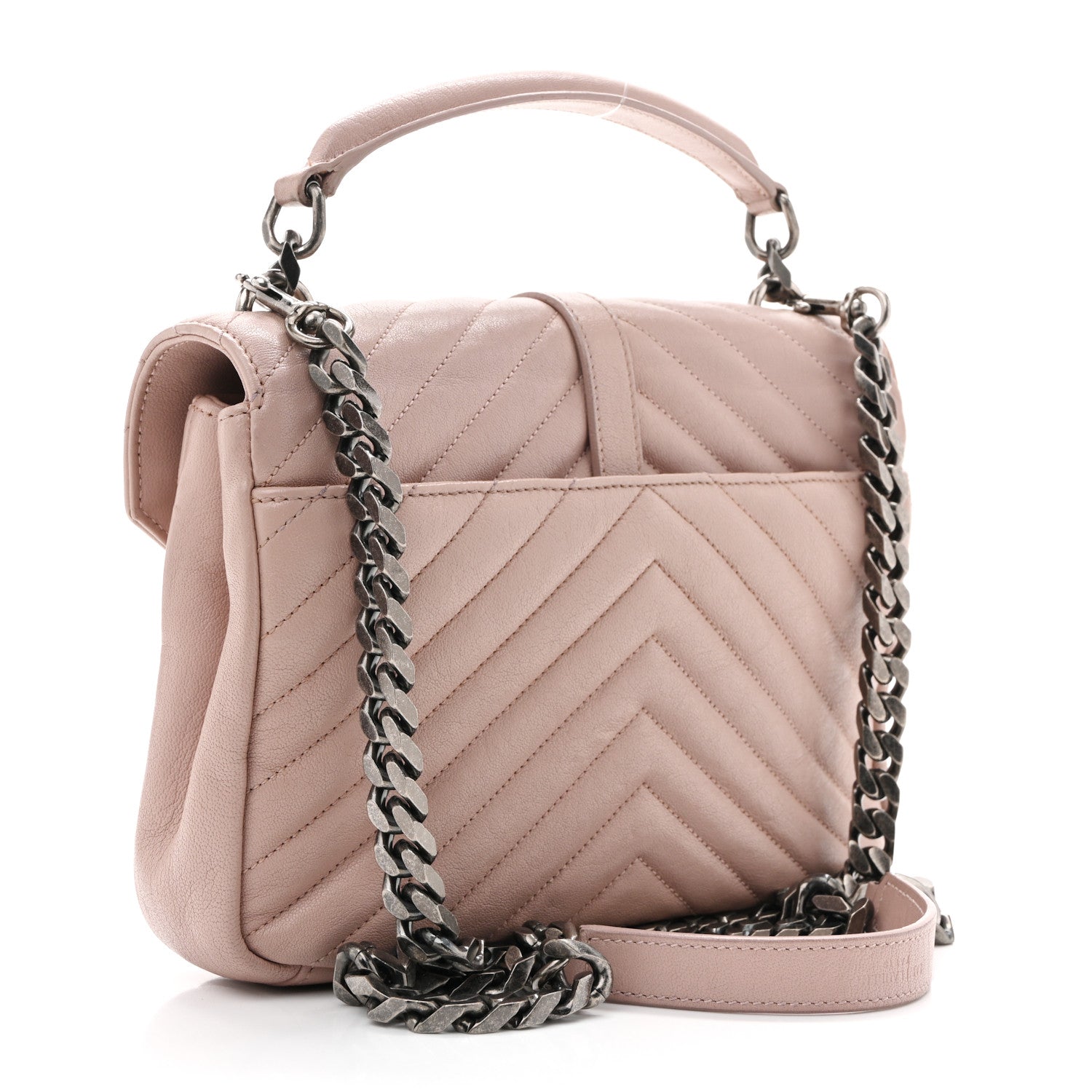 Saint Laurent Sheepskin Matelasse Chevron Monogram Medium College Bag Rose Poudre 3 of 13