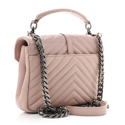 Saint Laurent Sheepskin Matelasse Chevron Monogram Medium College Bag Rose Poudre 3 of 13