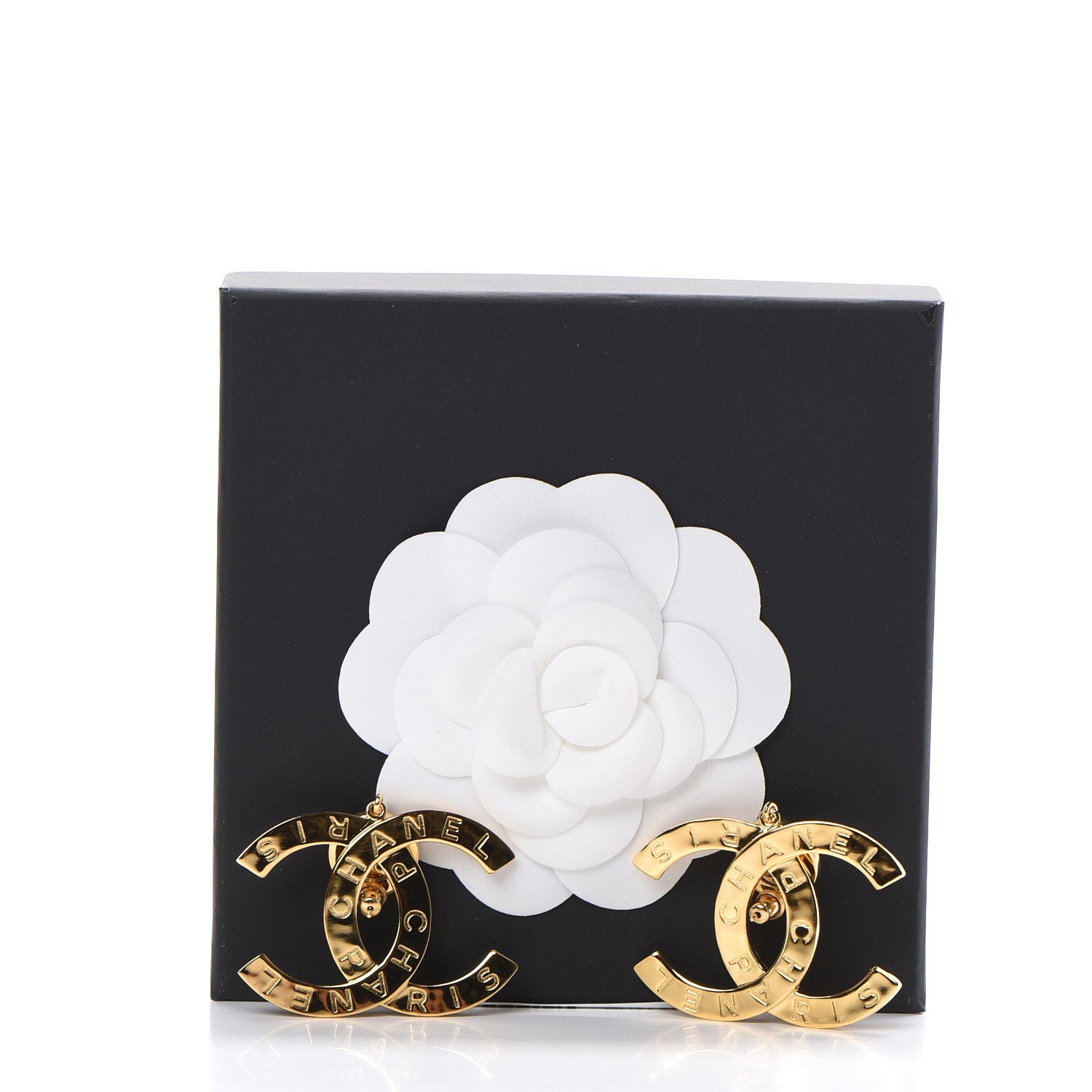 Chanel Metal Large Paris Button Earrings Gold 5 of 5