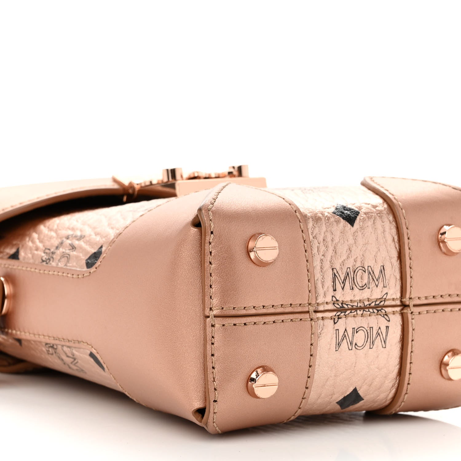 MCM Metallic Visetos Mini Soft Berlin Crossbody Champagne 8 of 10