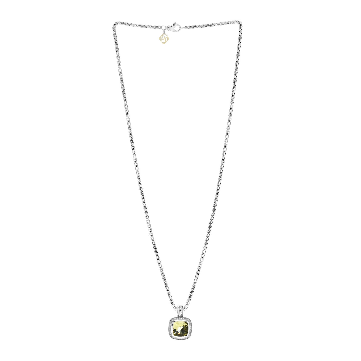 Sterling Silver 14K Yellow Gold Diamond Lemon Citrine 11mm Albion Enhancer Pendant Necklace