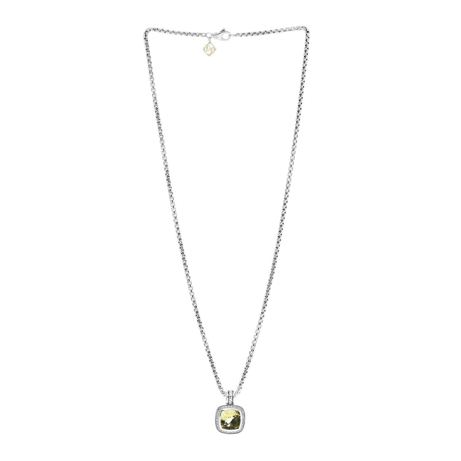 David Yurman Sterling Silver 14K Yellow Gold Diamond Lemon Citrine 11mm Albion Enhancer Pendant Necklace 3 of 4
