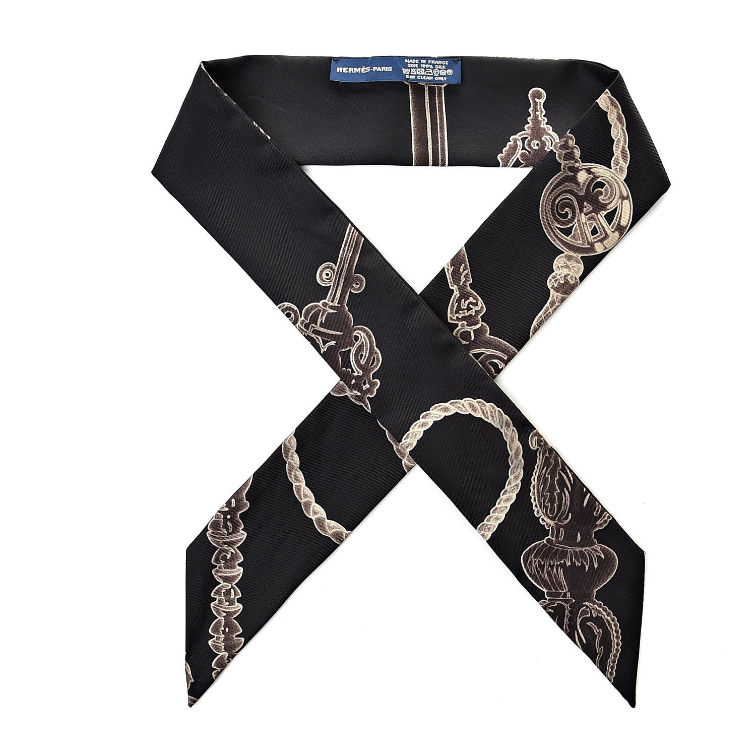 Hermes Silk Les Cles Twilly Black 1 of 4