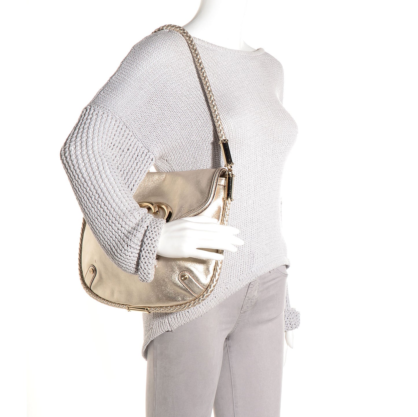 Leather Medium Britt Tassel Shoulder Bag Platinum