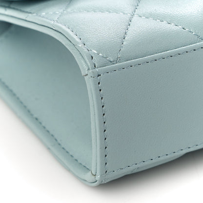 Chanel Lambskin Quilted Top Handle Clutch With Chain Light Blue 9 of 12