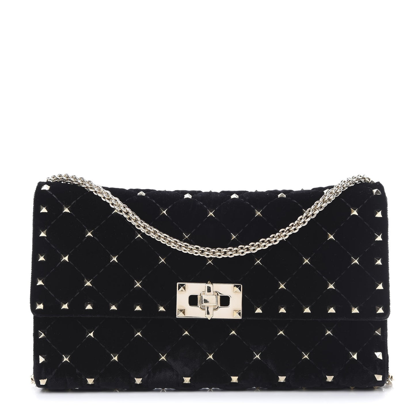 Velvet Rockstud Spike Wallet on Chain Black