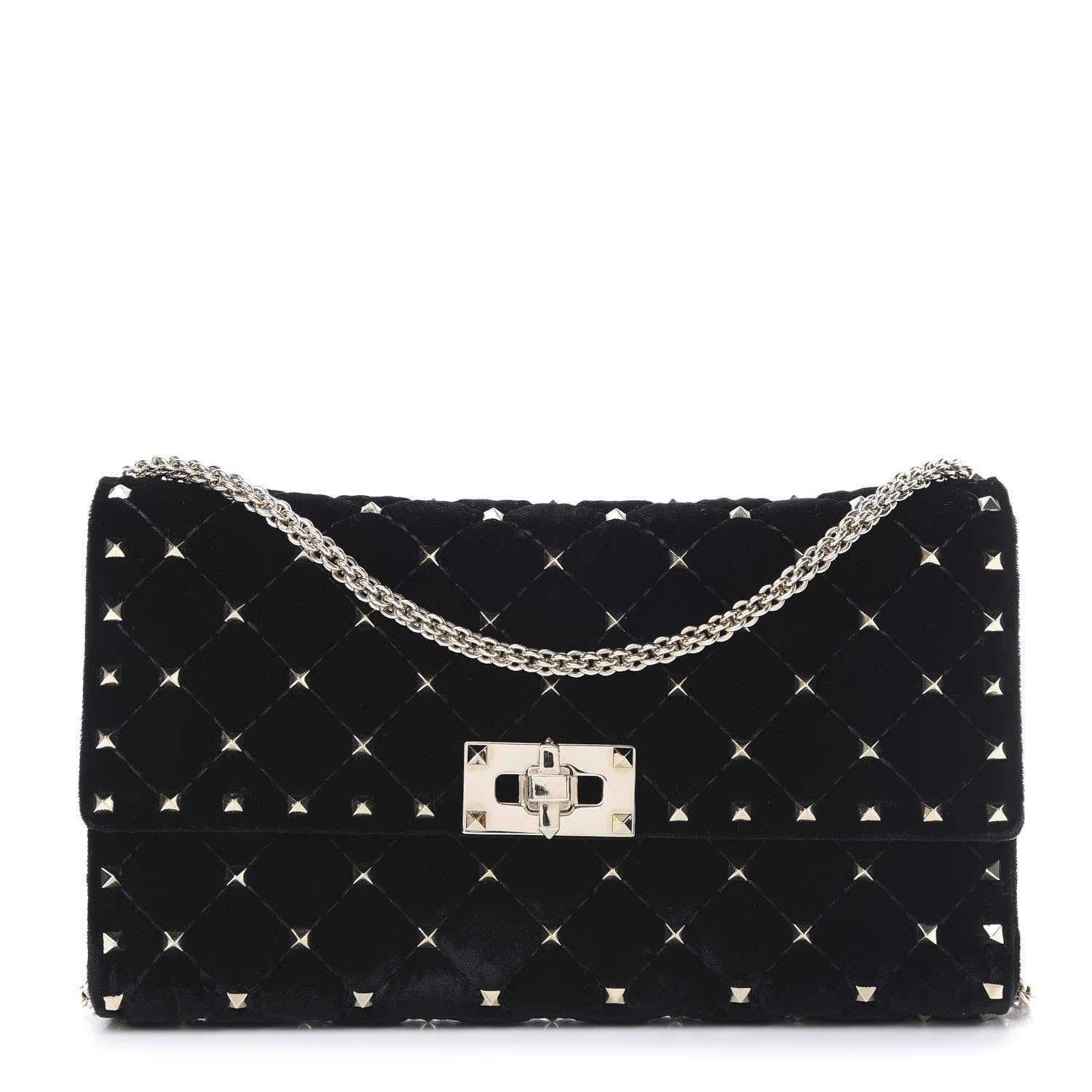 Valentino Garavani Velvet Rockstud Spike Wallet on Chain Black 1 of 10