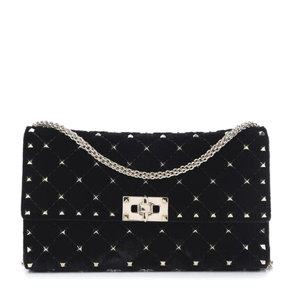 Valentino Garavani Velvet Rockstud Spike Wallet on Chain Black 1 of 10