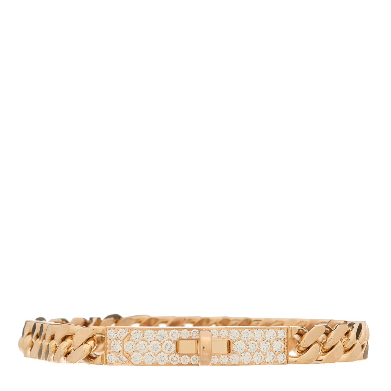 Hermes 18K Rose Gold Diamond PM Kelly Gourmette Bracelet SH 1 of 4