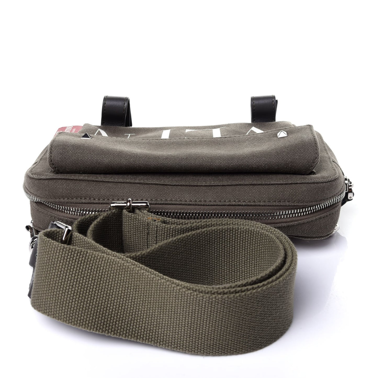 Canvas VLTN Print Rockstud Crossbody Olive