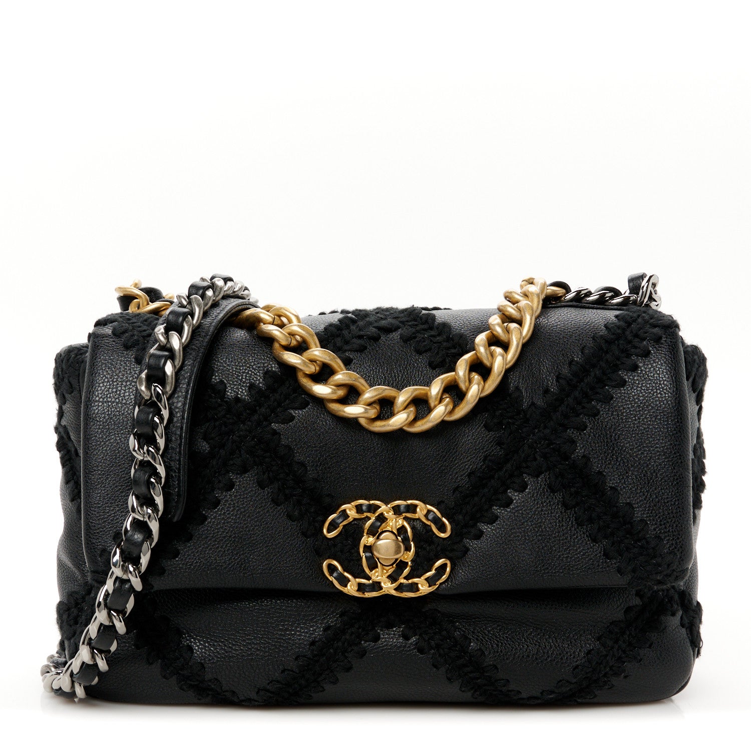 Chanel Calfskin Crochet Medium Chanel 19 Flap Black 1652731