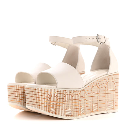 Hermes Calfskin Illusion 35 Wedge Sandals 36.5 Blanc De Paris 4 of 10