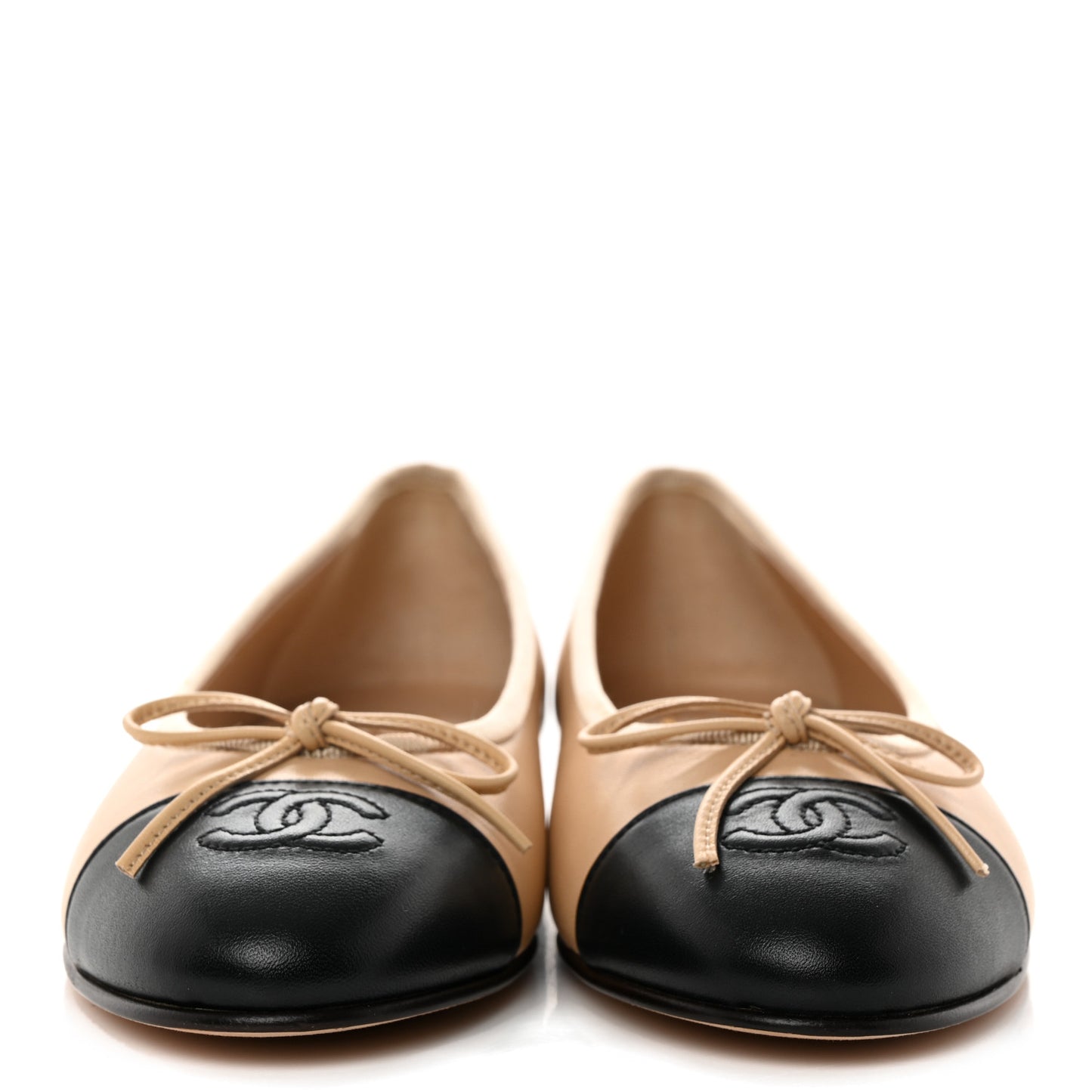 Lambskin Cap Toe CC Ballerina Flats 37 Beige Black