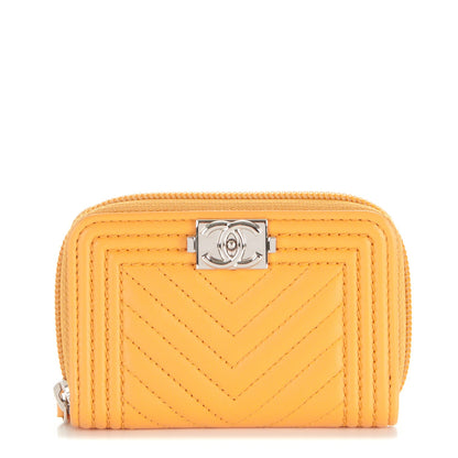Chanel Calfskin Chevron Zip Around Boy Coin Purse Wallet Yellow 1 of 7