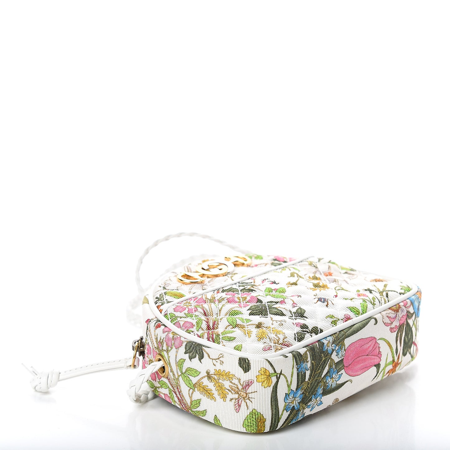 Canvas Flora Floral Trapuntata Mini Zumi Dome Shoulder Bag White