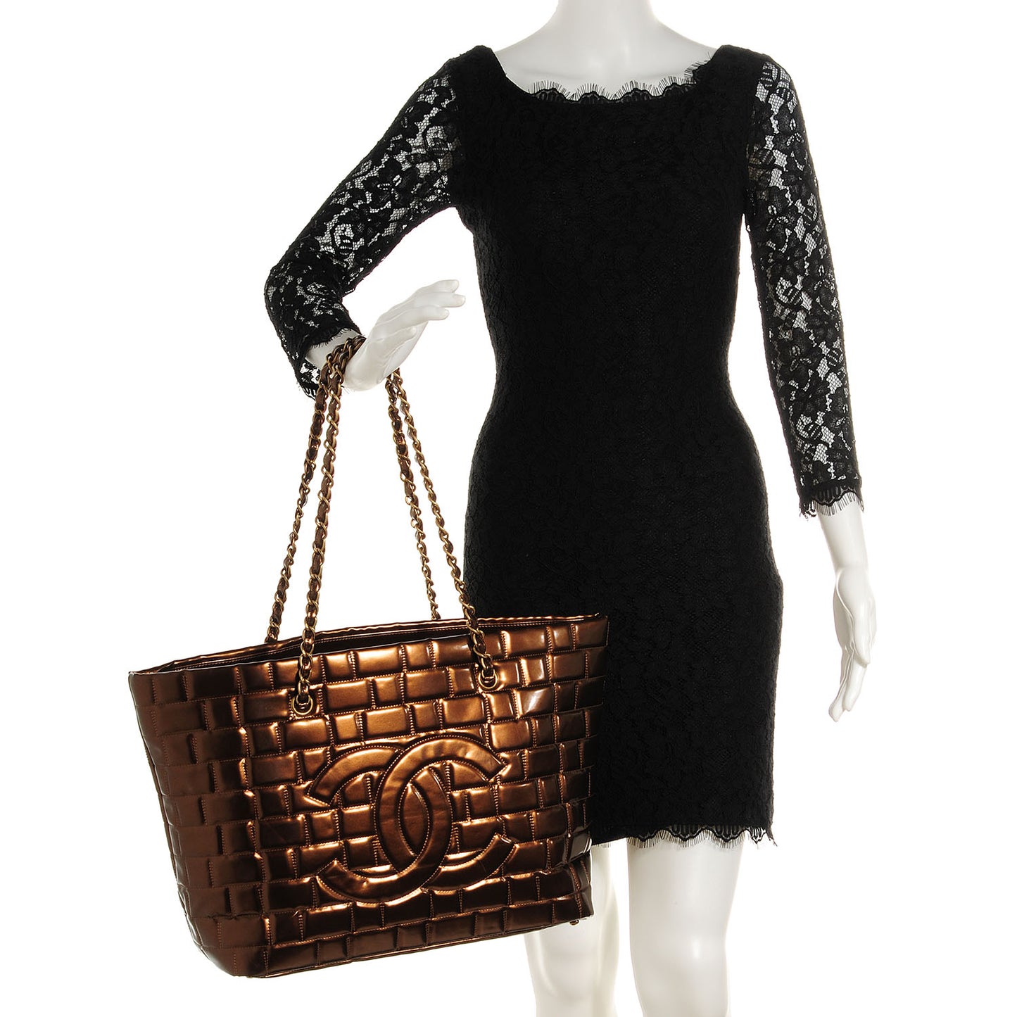 Vinyl Quilted Large Frozen Tote Bronze
