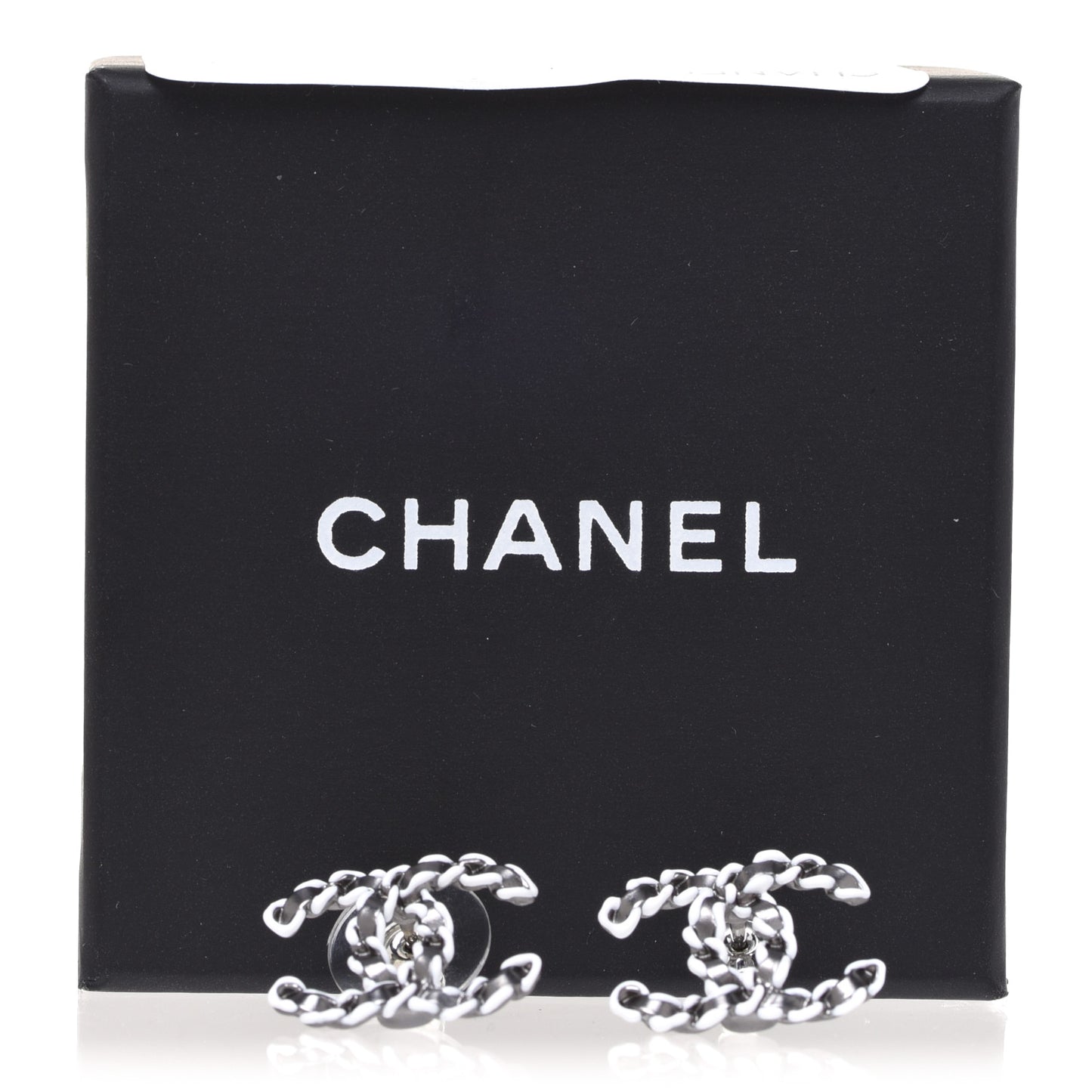 Lambskin Chain CC Earrings Silver Grey