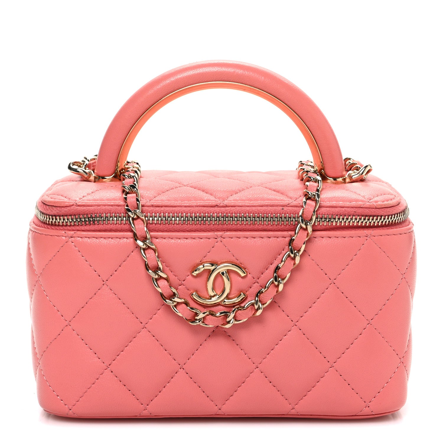 Chanel Lambskin Quilted Small Charming Top Handle Vanity Case With Chain Pink 1 of 11