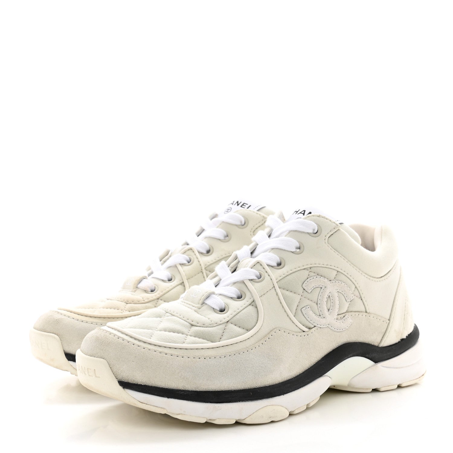 Chanel Fabric Suede Calfskin Quilted CC Sneakers 37 White 3 of 8