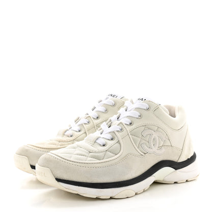 Chanel Fabric Suede Calfskin Quilted CC Sneakers 37 White 3 of 8
