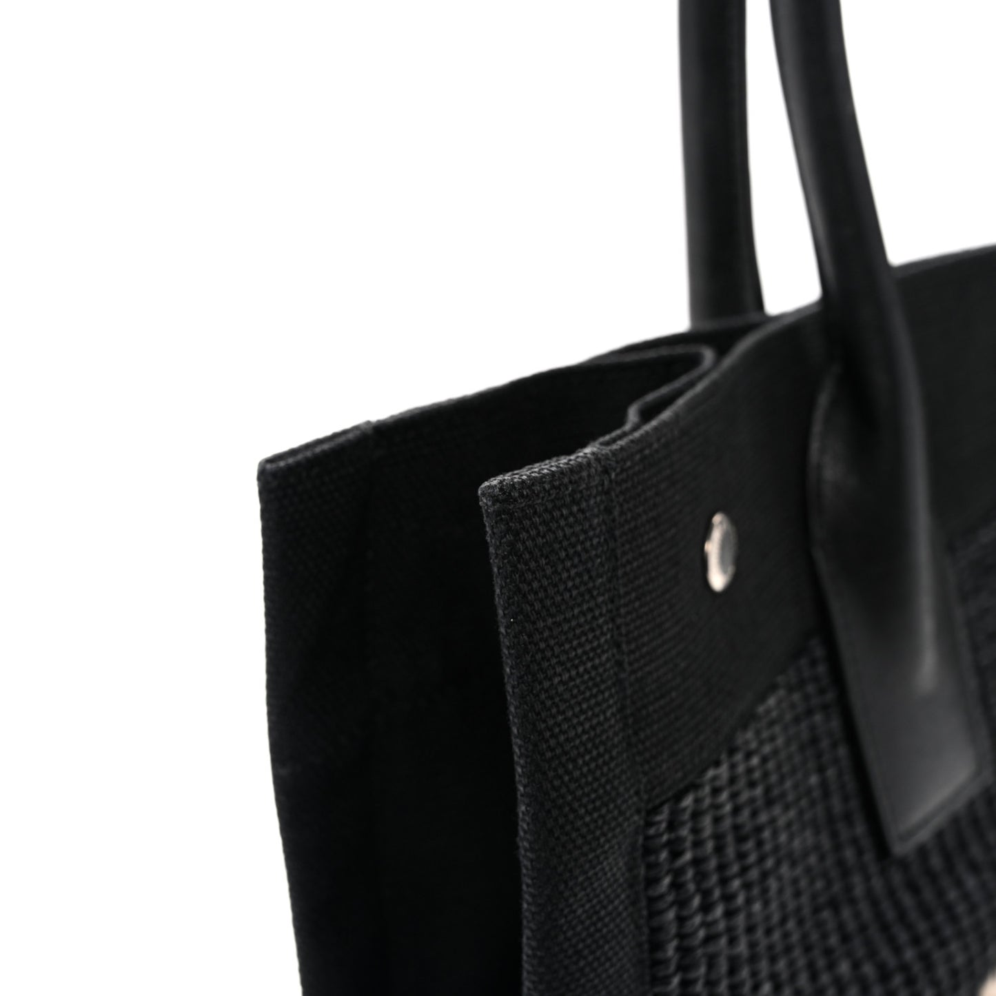 Raffia Linen Calfskin Small Rive Gauche Tote Black