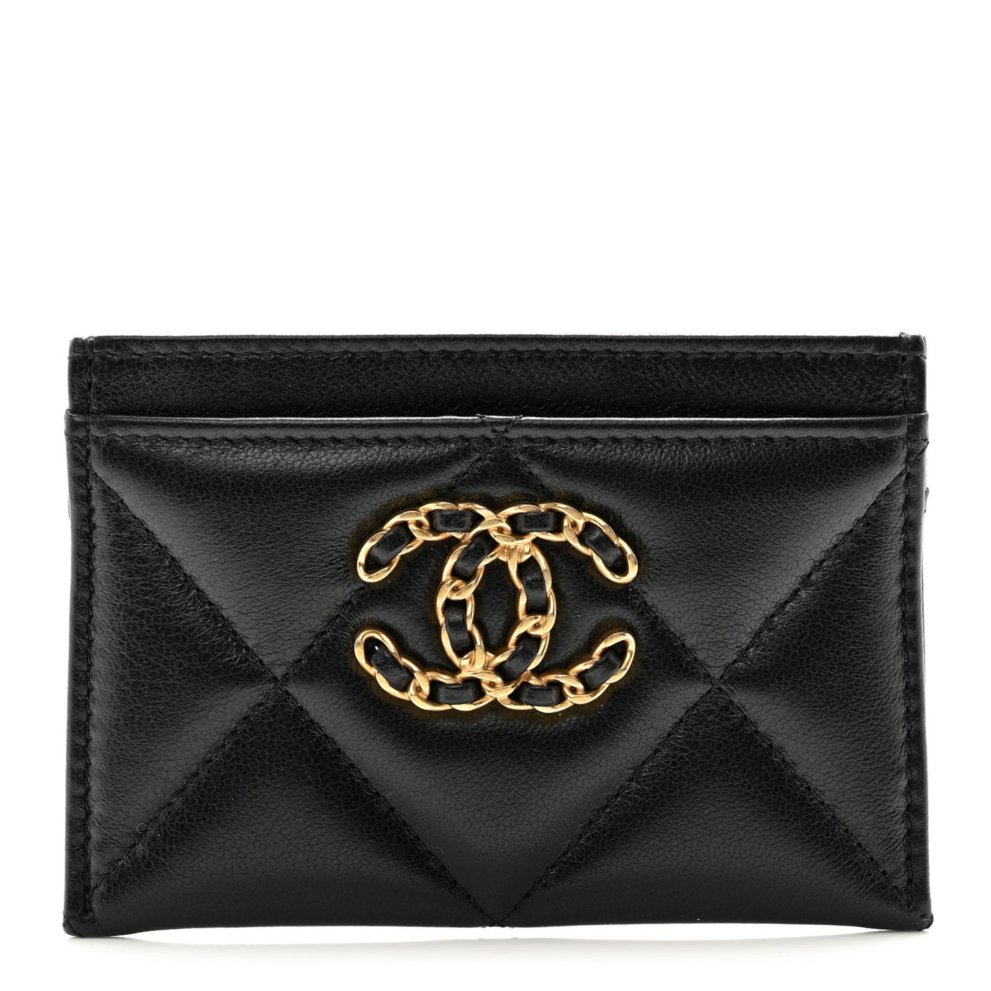 Lambskin Quilted Chanel 19 Card Holder Black
